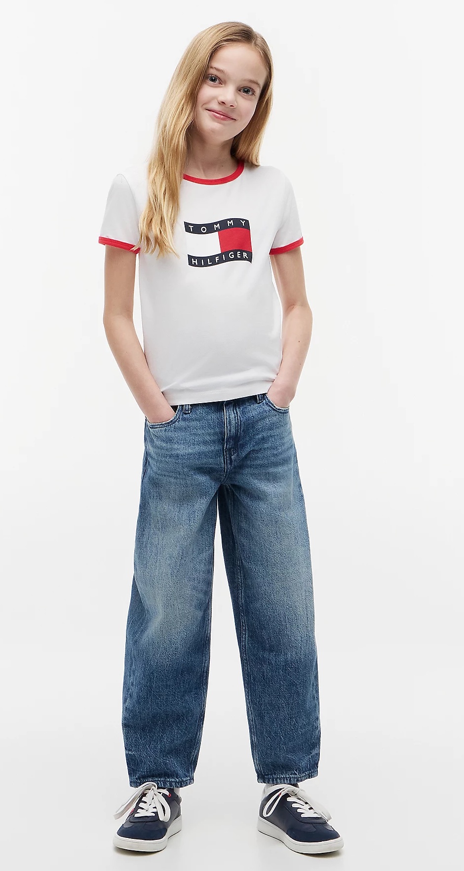 Tommy Hilfiger Barrel Stars Mädchen Barrel Jeans Loose Fit mit Hilfiger Stern Flag Hinten