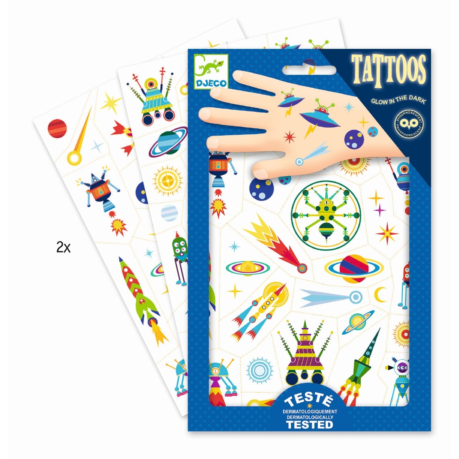DJ09590-Tattoos-Weltraum-Kuriositaet-2-1 Djeco Tattoos Raketen - Weltraum - Glow in the Dark