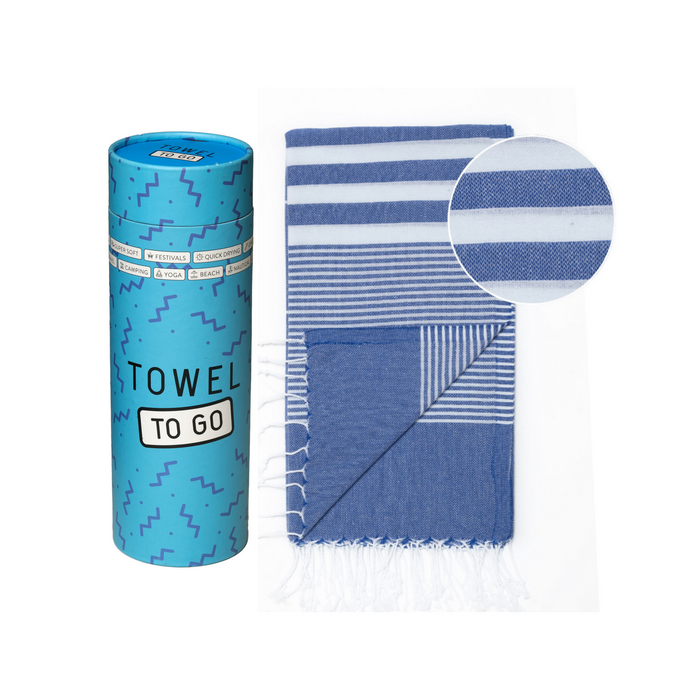 TOWEL TO GO MALIBU Baumwoll-Strandtuch Spa Saunatuch mit Geschenkbox - Königsblau 