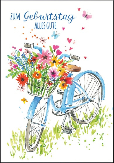 1-6906-1 Edition Gollong Grußkarte zum Geburtstag - Fahrrad & Blumenkorb