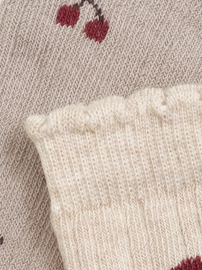 Minymo 2-er Pack Socken mit Wellenrand in Beige und Creme - Cherry - Kirsch
