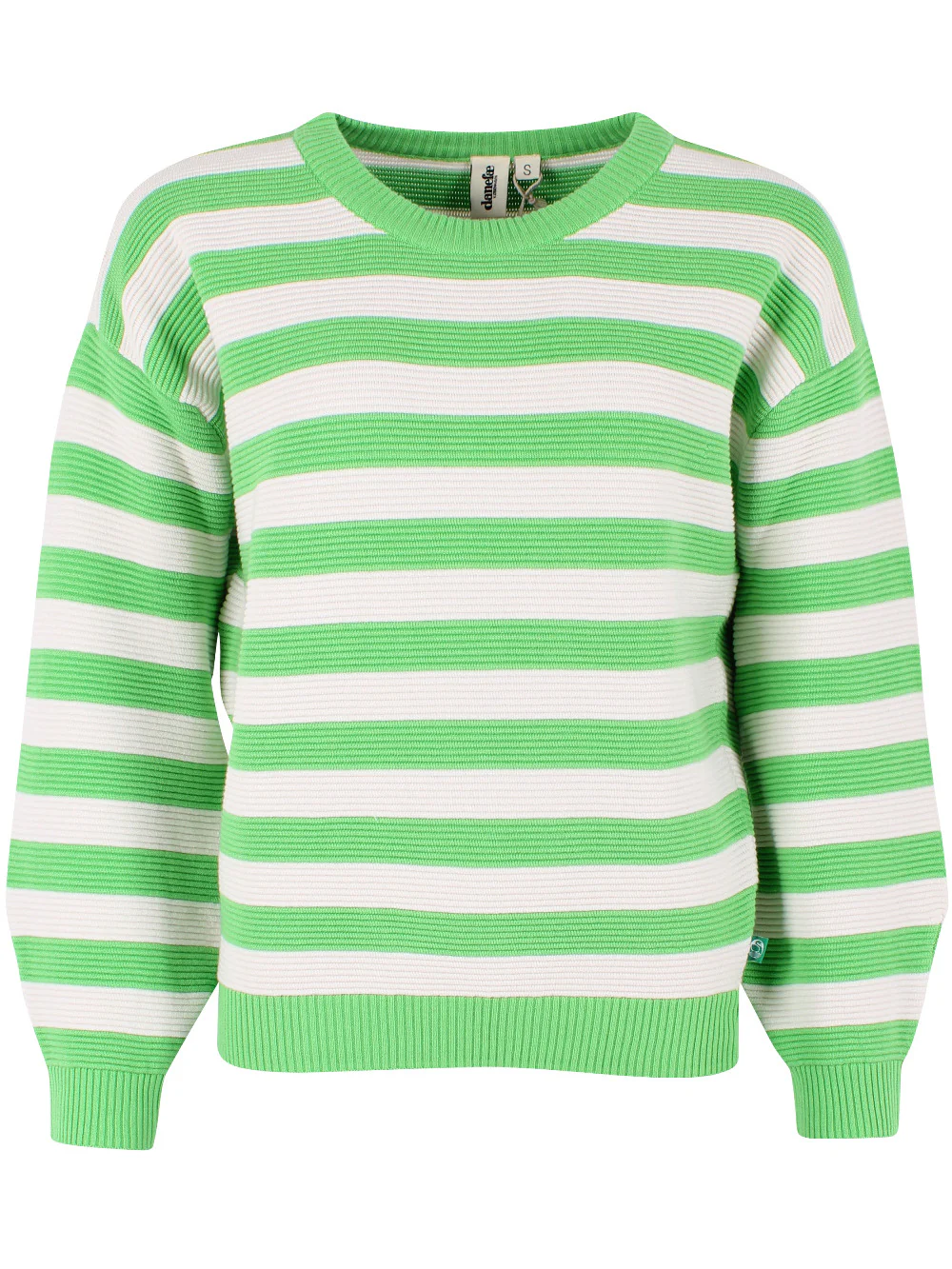 Danefae Danegold 3D Strickpulli in Bright Green & Chalk - Grün Gestreift - SALE