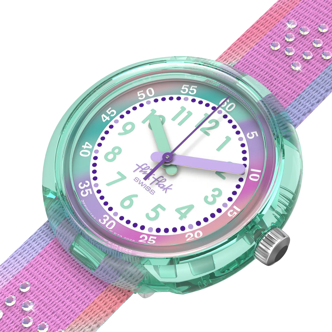 Flik Flak Kinderuhr in Pink Flieder & Mint - FLIP IT PINK! mit Glitzersteine Flik Flak Kinderuhr in Pink Flieder & Mint - FLIP IT PINK! mit Glitzersteine