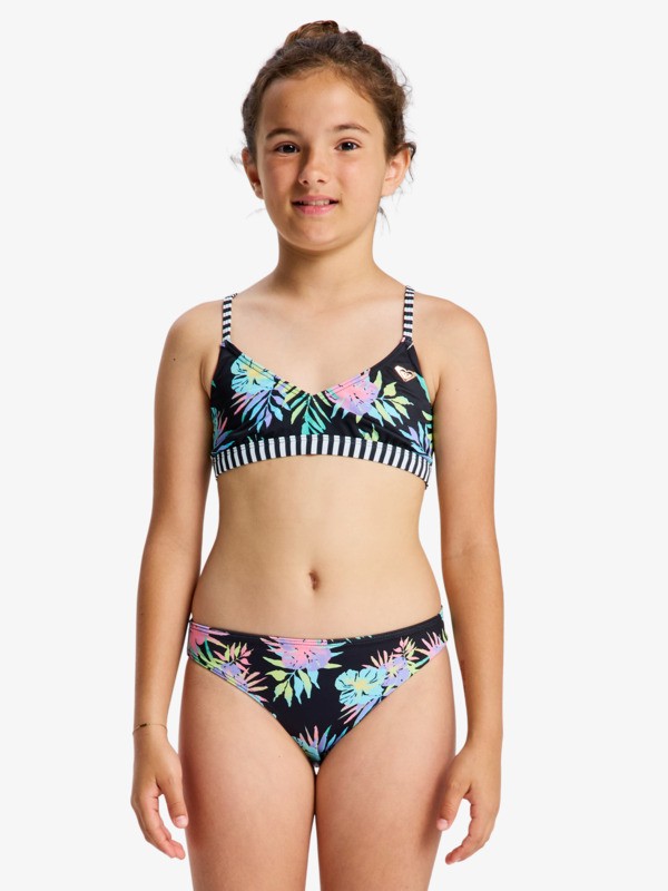 Roxy Active - Zweiteiliges Triangel-Bikini-Set für Mädchen in Schwarz mit Tropischen Blumen Roxy Active - Zweiteiliges Triangel-Bikini-Set für Mädchen in Schwarz mit Tropischen Blumen