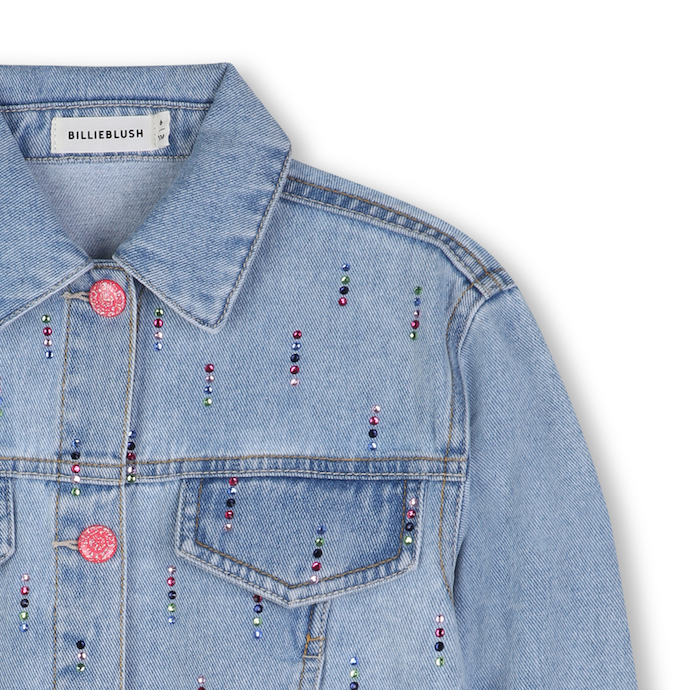 Billieblush Jeansjacke in Denim Blau mit Strass Glitzer-Steine 