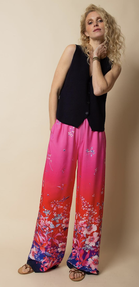 Emily van den Bergh Viskose Sommerhose Pink Rot mit Blumenprint