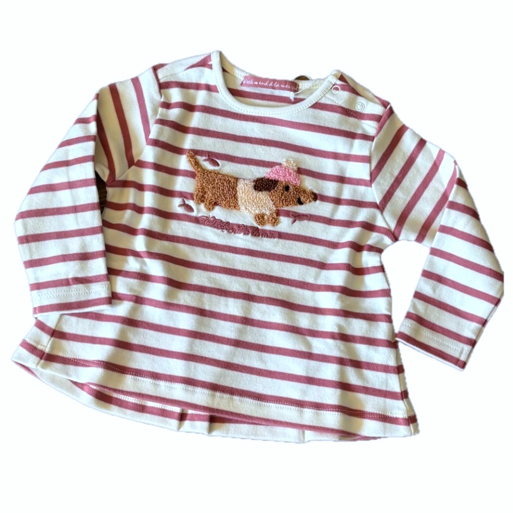 Weekend a la Mer Chipo Langarm Shirt in Creme mit Rosa Streifen und Frottee Dackel Applikation Weekend a la Mer Chipo Langarm Shirt in Creme mit Rosa Streifen und Frottee Dackel Applikation