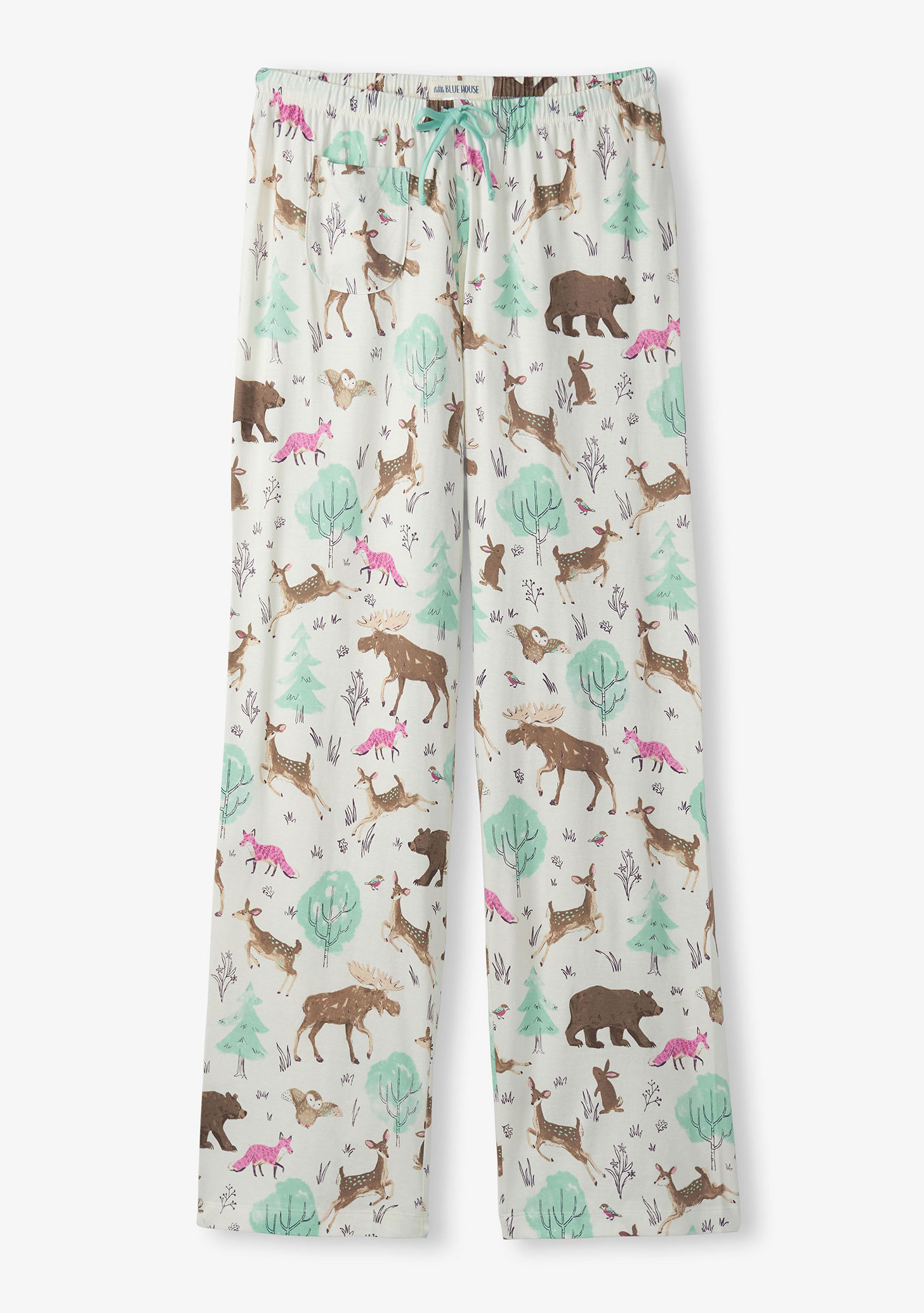 Little Blue House Damen Pyjama Hose in Creme - Forest Creatures - Waldtiere