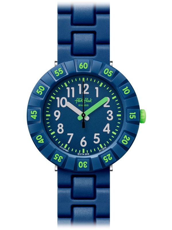 fcsp086 Flik Flak Uhr Kinderuhr - SOLO DARK BLUE in Blau & Grün