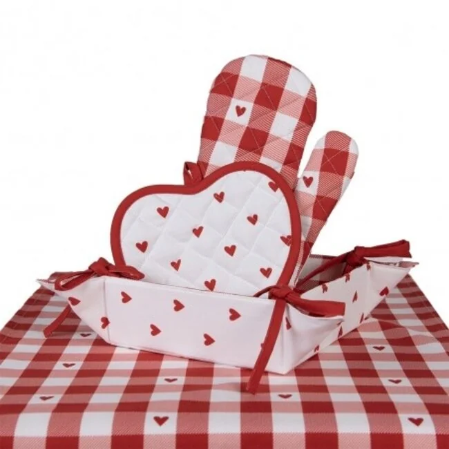 Clayre & Eef Ofenhandschuh Hearts Red – Küchenhandschuh mit roten Herzen