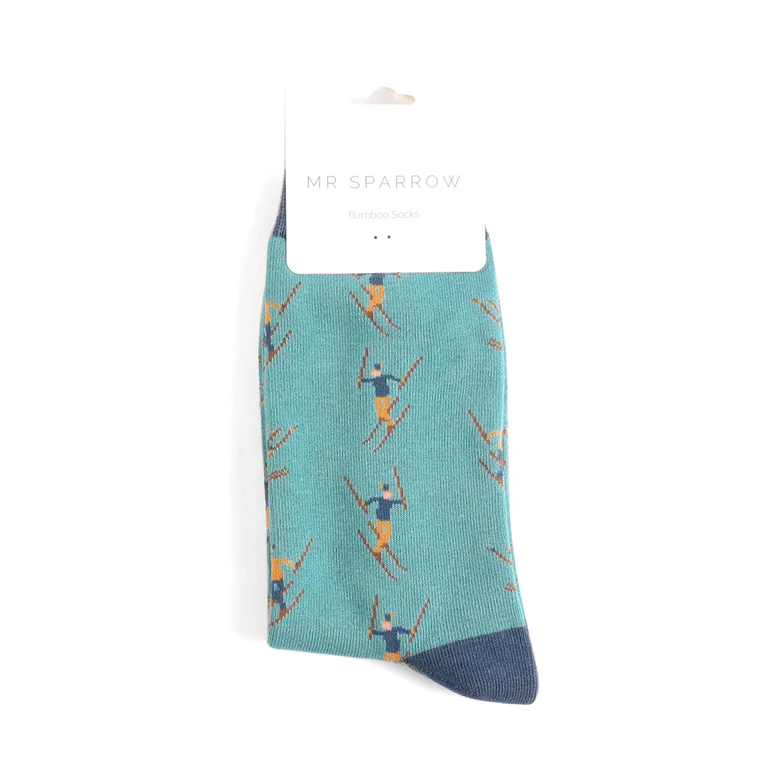 Mr. Heron Bambus Herren Socken in Blau - Skiing