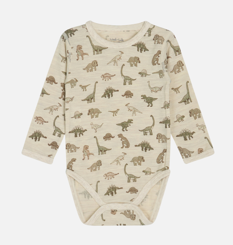 Hust & Claire Birki Wolle Seide Langarm Body in Wheat Melange - Krokodile