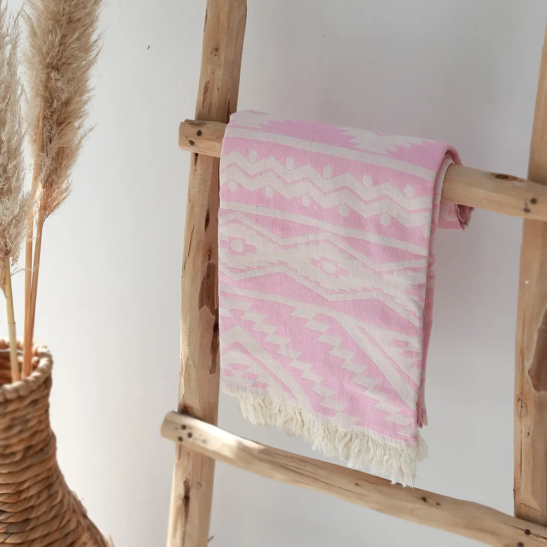 Love Ibiza Hamam Tuch Baumwolle 85 cm x 170 cm - Aztec Muster in Rosa Love Ibiza Hamam Tuch Baumwolle 85 cm x 170 cm - Aztec Muster in Rosa