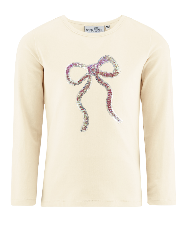 Happy Girls Langarm Shirt In Creme mit Pailletten Schleife Happy Girls Langarm Shirt In Creme mit Pailletten Schleife