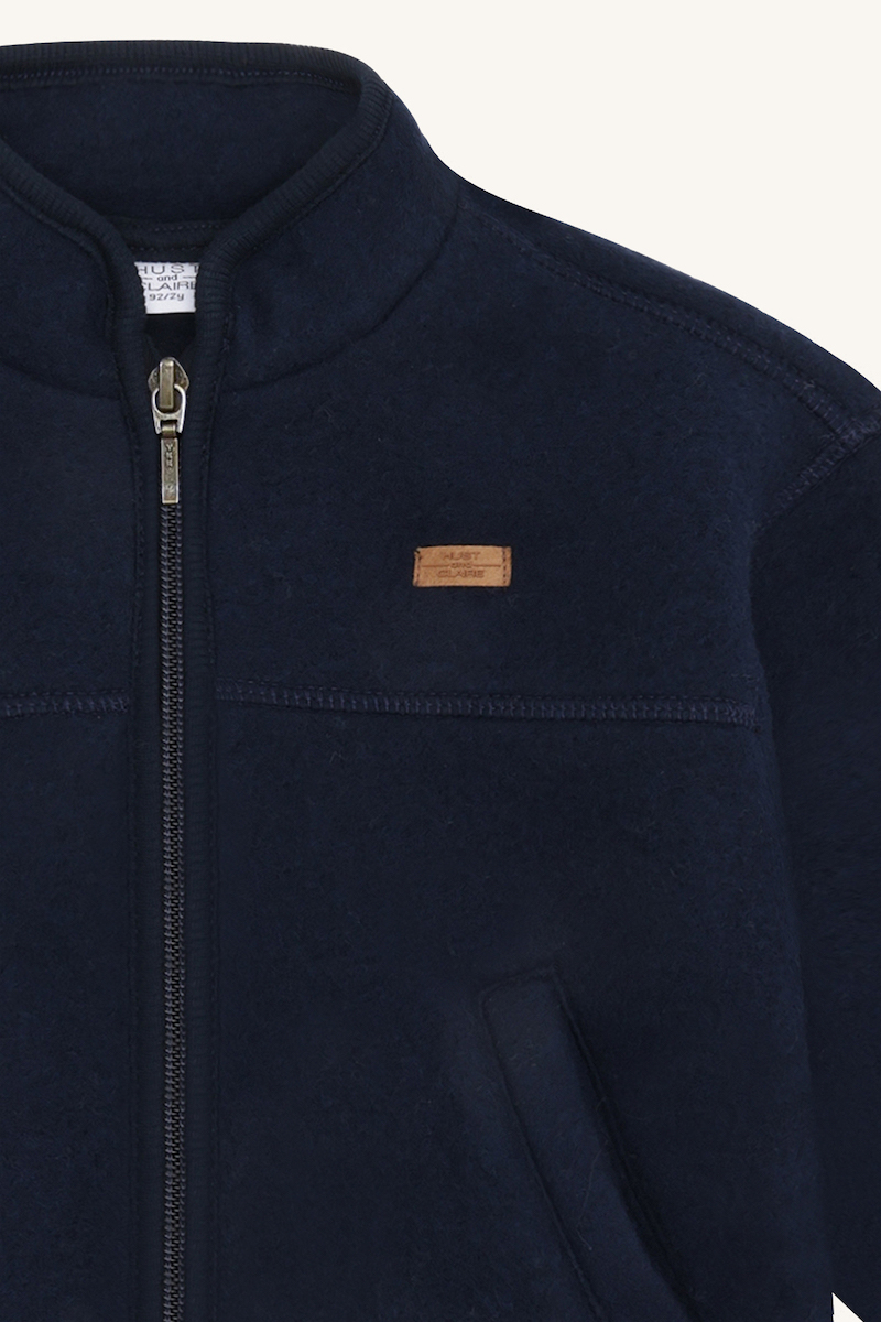 Hust & Claire Emi Wolle Fleece Zip Jacke in More Navy Blau