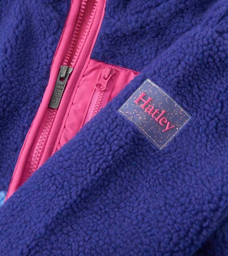 Hatley Faux Sherpa Fleece Jacke mit Baumwolle Futter Colourblock Blau Lila Pink