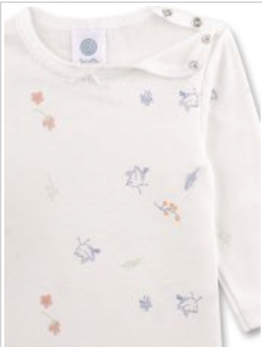 Sanetta Body Langarm in Creme Weiß mit Zarten Blumen & Vogel Allover Sanetta Body Langarm in Creme Weiß mit Zarten Blumen & Vogel Allover