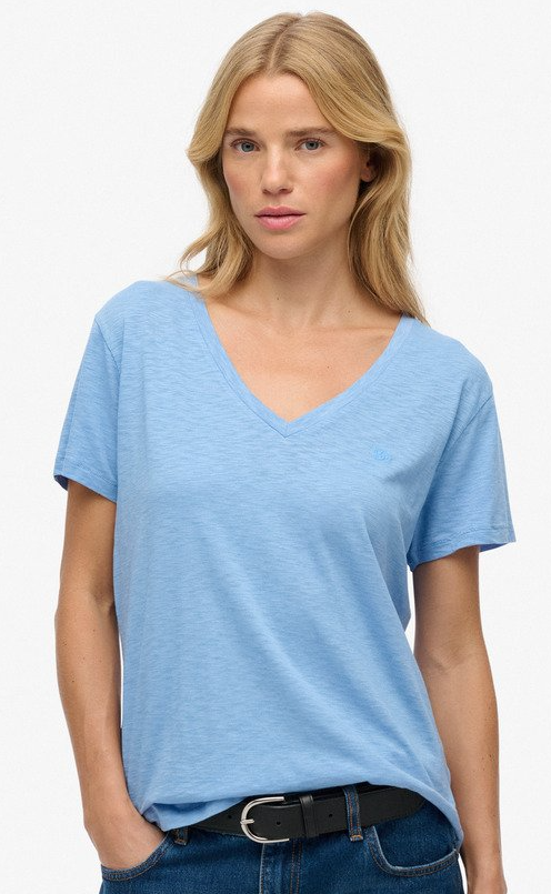 Superdry Damen Studios Slub T-Shirt mit V-Ausschnitt - Hellblau Superdry Damen Studios Slub T-Shirt mit V-Ausschnitt - Hellblau