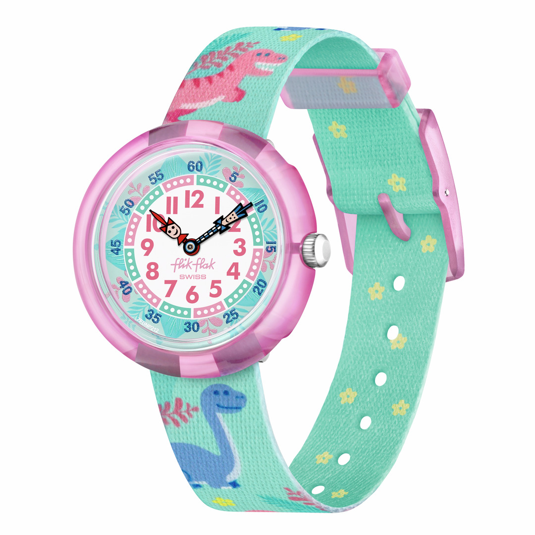 Flik Flak Uhr Kinderuhr in Mint, Rosa & Blau - Dino Party