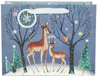 Edition Gollong Geschenktasche zu Weihnachten - Rehe & Bäume - Medium
