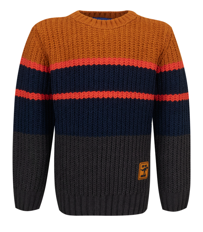 Someone-Pulli Someone Four Strickpulli Pullover mit Blockstreifen Cognac, Navy & Grün
