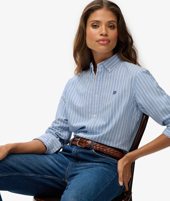 Superdry Oxford Hemd Bluse mit schmalem Schnitt Hellblau Gestreift - SALE Superdry Oxford Hemd Bluse mit schmalem Schnitt Hellblau Gestreift - SALE