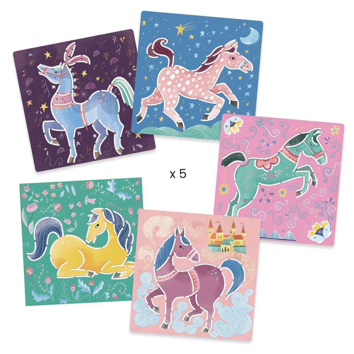 Djeco Schablonen: Pferde (Set mit 5 Schablonen)