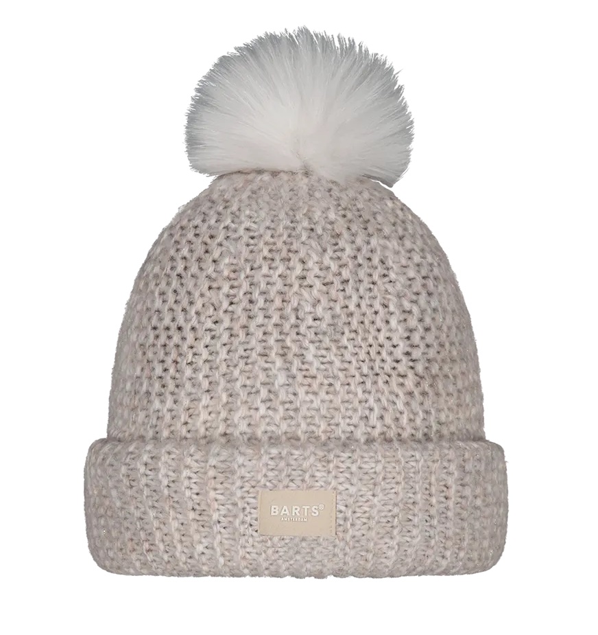 Barts Kids Meadew Beanie Mütze in Beige mit Faux Fell Bommel