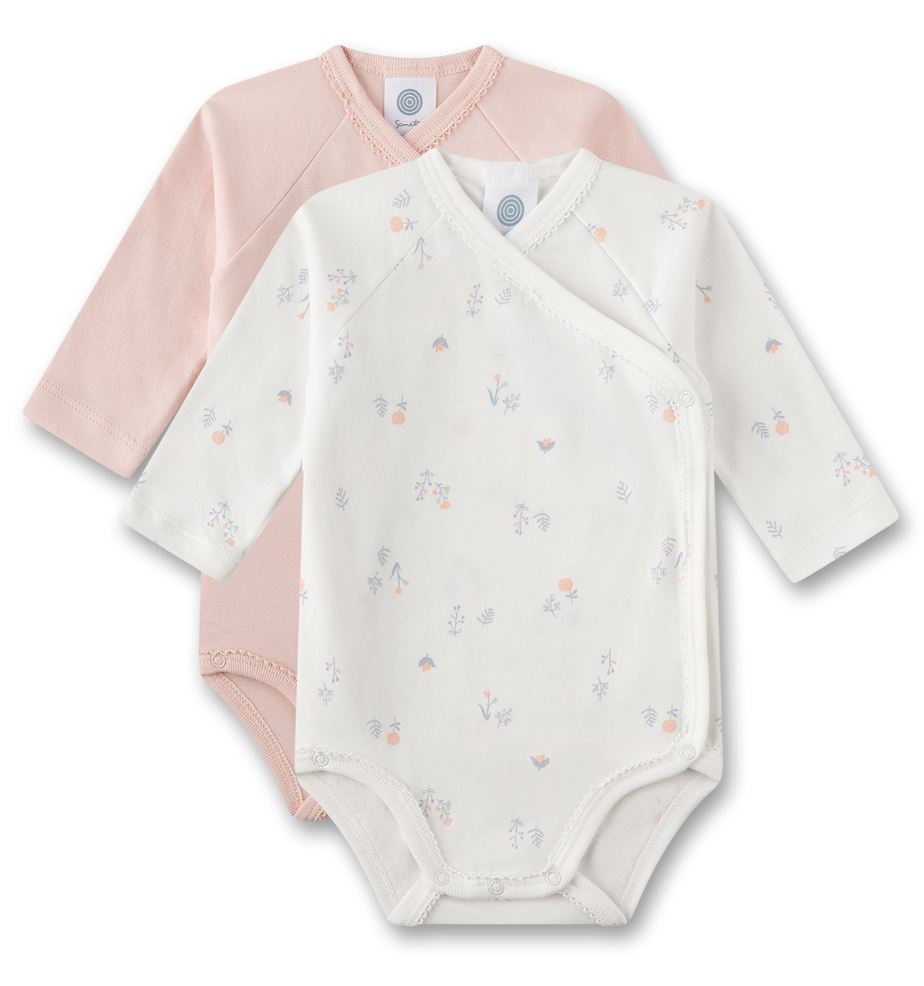 Sanetta Mädchen Langarm Wickelbody Set - Blümchen & Uni Rosa Sanetta Mädchen Langarm Wickelbody Set - Blümchen & Uni Rosa