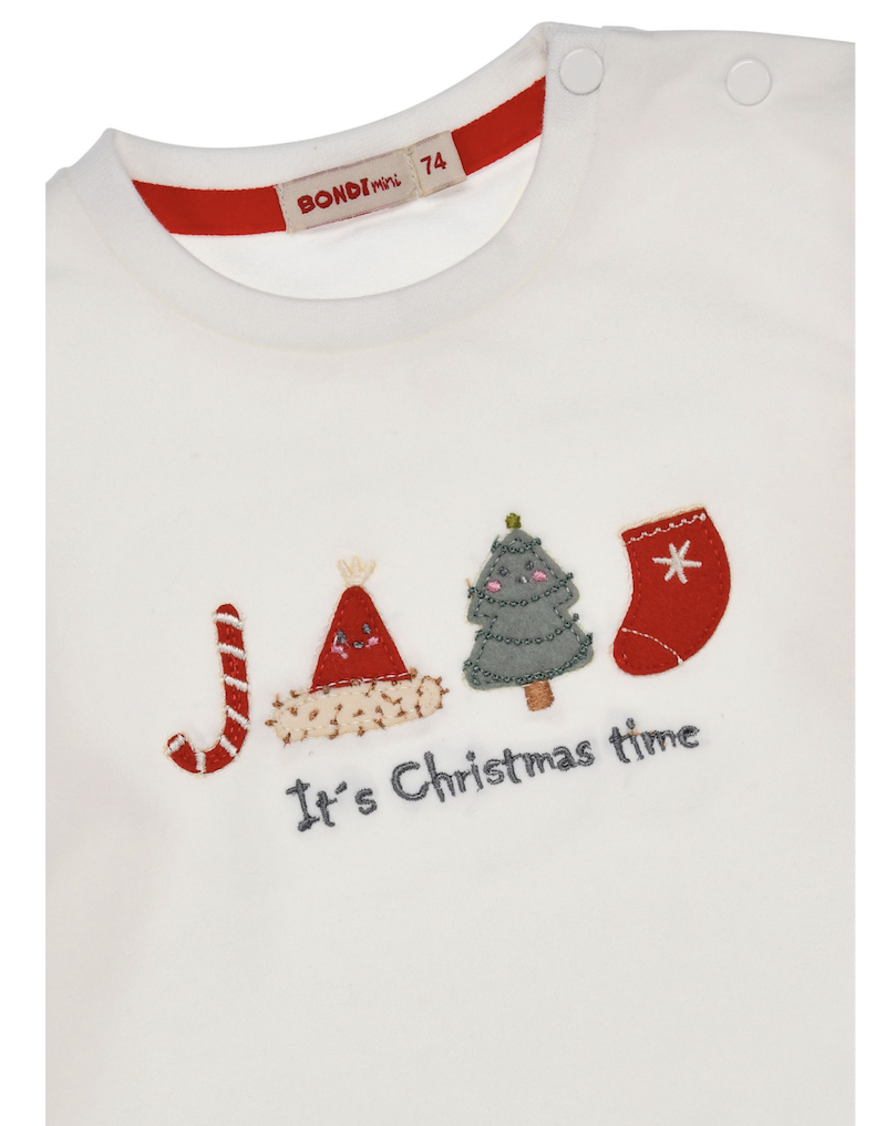Bondi Langarm Shirt in Creme mit süßen Christmas Time Applikationen - Weihnachten