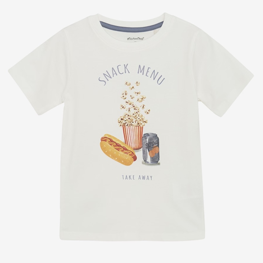Minymo Kurzarm Shirt in Marshmallow White Weiß - Hot Dog & Popcorn Snack Menu - SALE