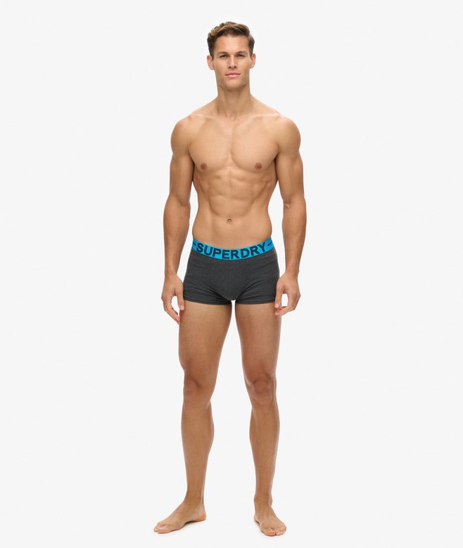Superdry Trunk Boxer Shorts Unterhosen Bio-Baumwolle 3er Pack - Raven Black + Blau Marl 