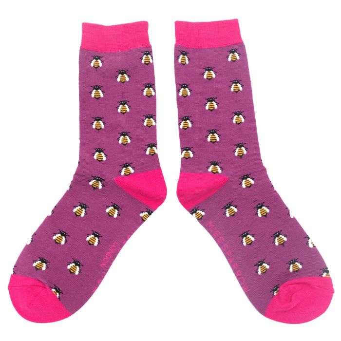 Miss Sparrow Bambus Socken in Lila Honey Bees - Bienen