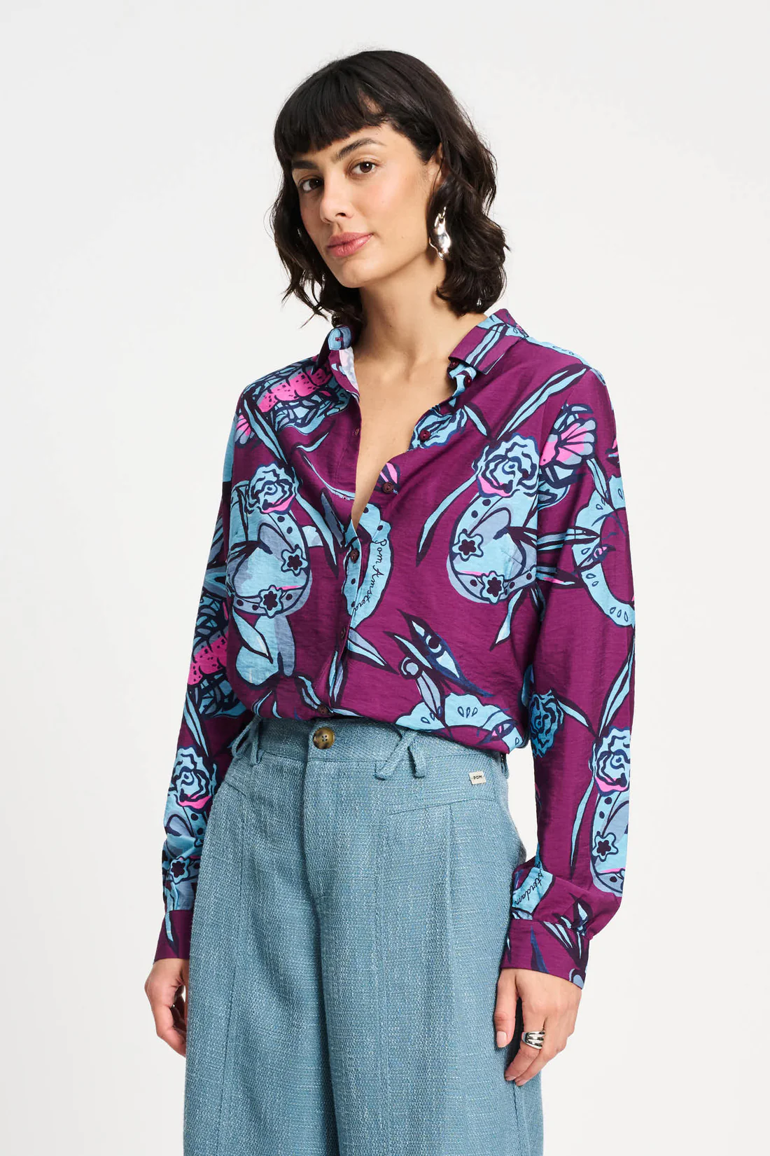 POM Amsterdam Bluse Mila Mystic Dinner in Plum Pink & Dusty Blau