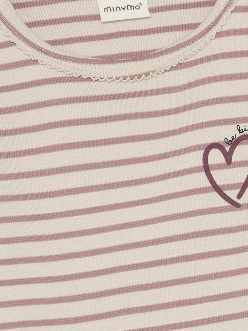 Minymo Langarm Rib T-Shirt Fawn Rosa Gestreift mit Herz Minymo Langarm Rib T-Shirt Fawn Rosa Gestreift mit Herz