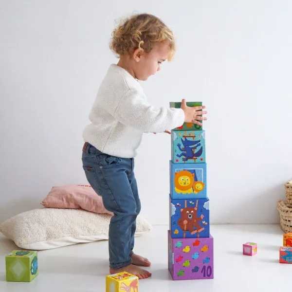 Djeco Stapelturm: Regenbogen - Nummer & Tiere