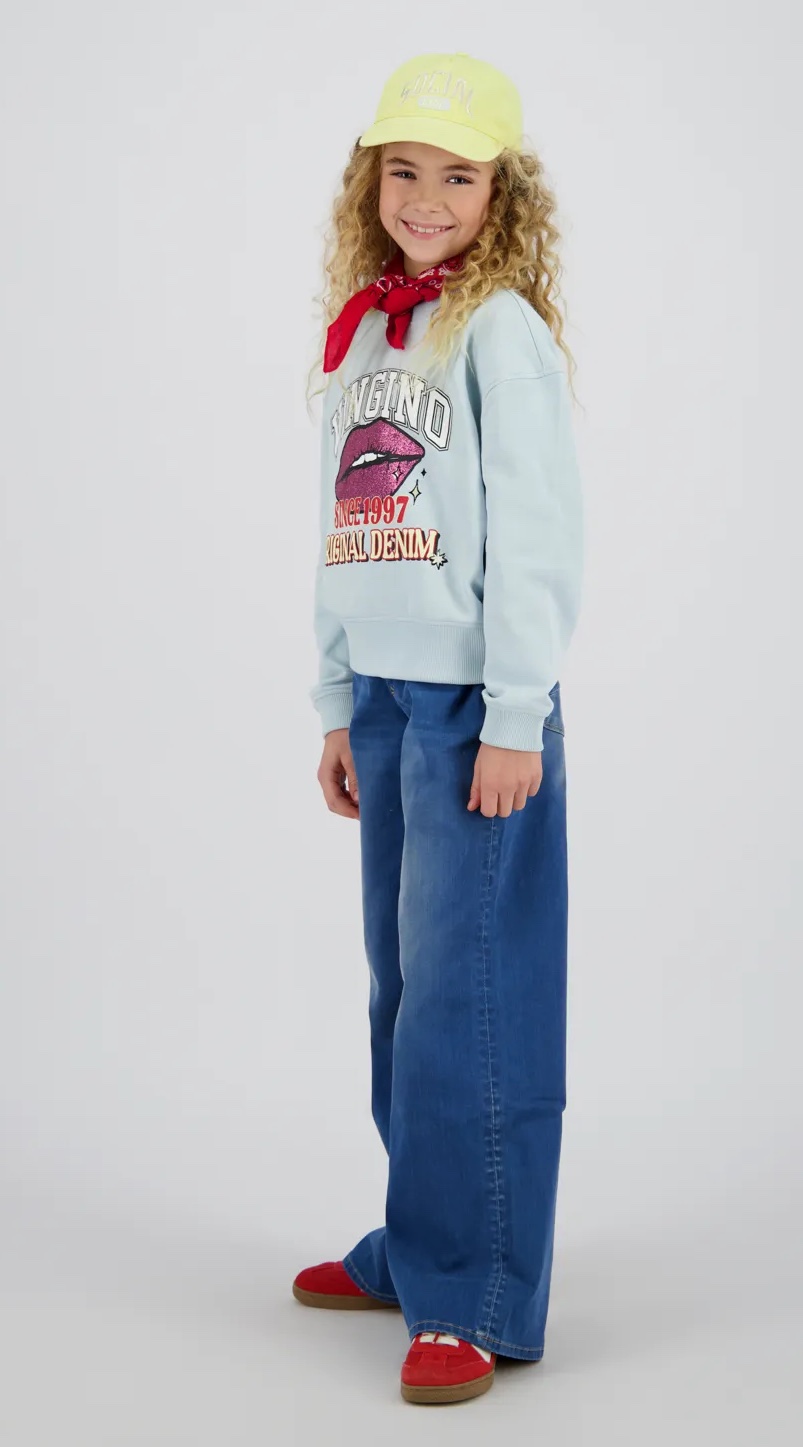 Vingino Jeans Bellini Wide Leg Jegging in Mid Blue Wash Vingino Jeans Bellini Wide Leg Jegging in Mid Blue Wash