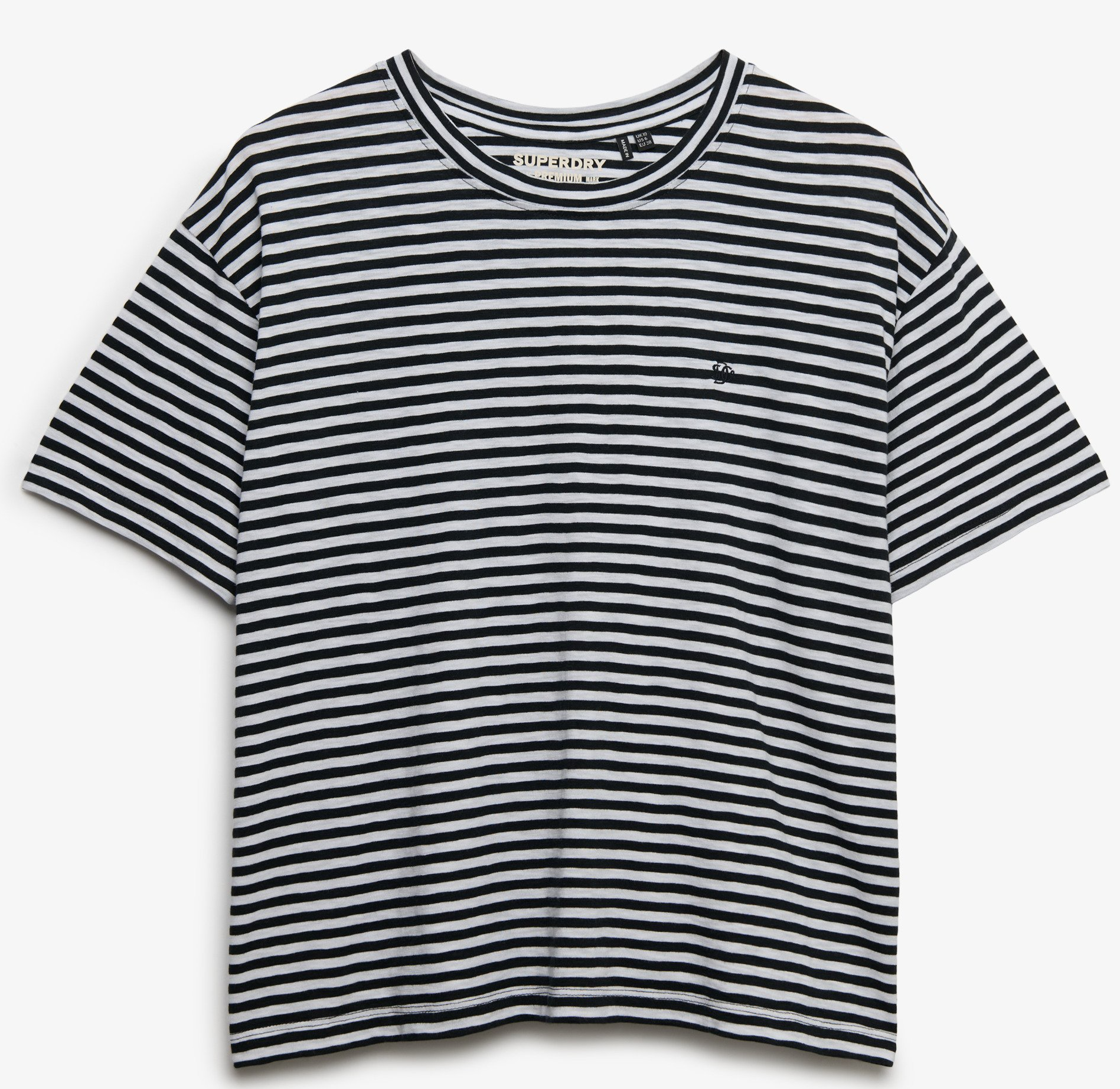 Superdry Damen Studios Crew T-Shirt in Schwarz/Weiß gestreift