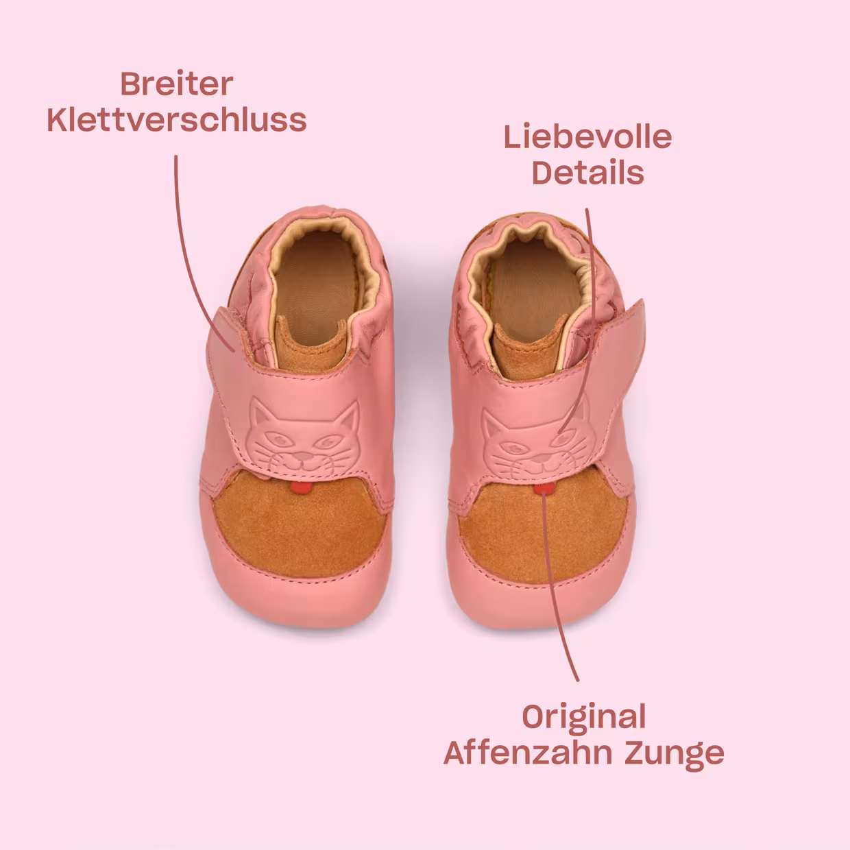 Affenzahn Krabbelschuh Leder Crawly in Rosa - Katze