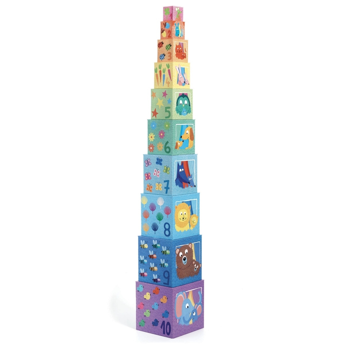 Djeco Stapelturm: Regenbogen - Nummer & Tiere