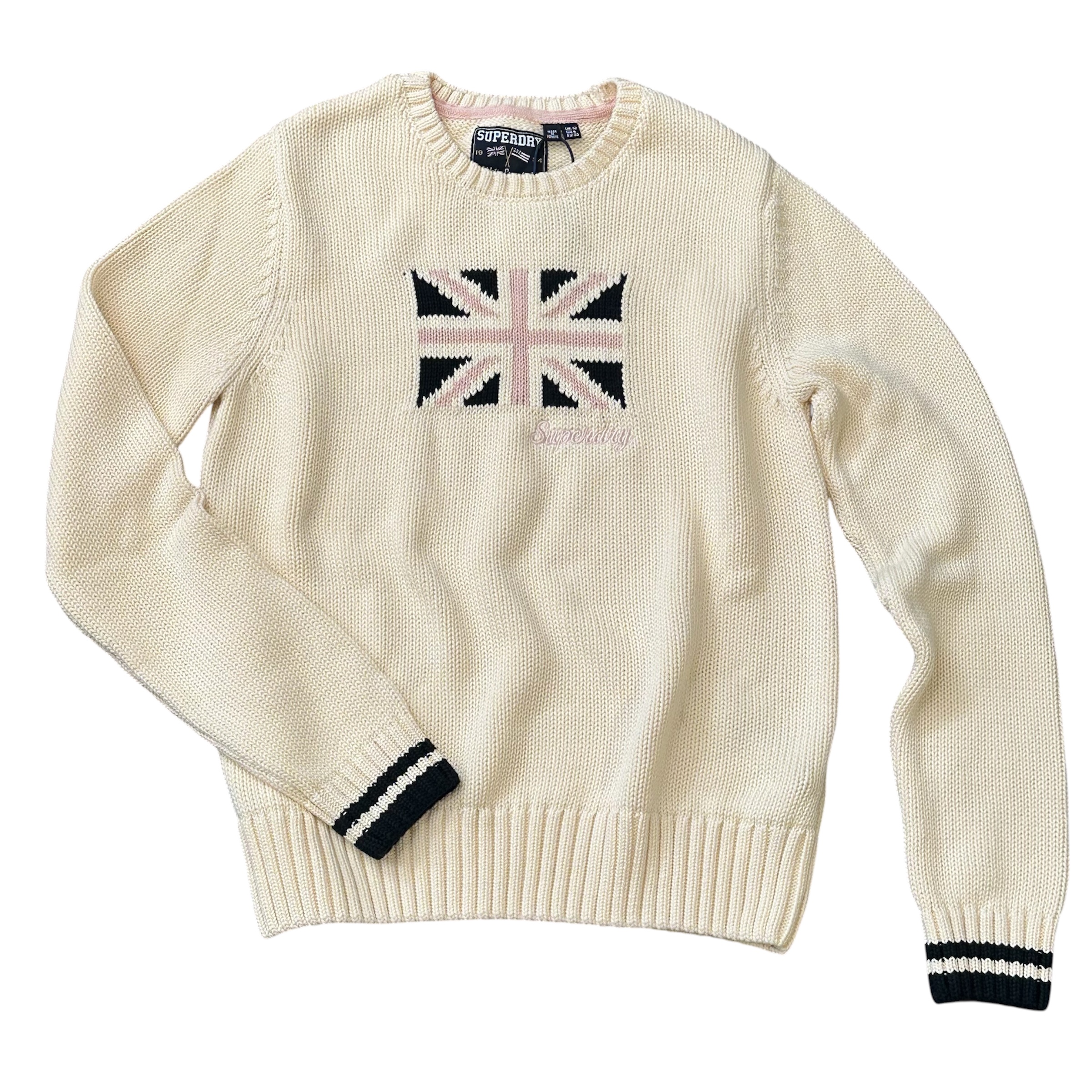 Superdry Damen Strickpullover Statement Flag - Desert Bone Off White