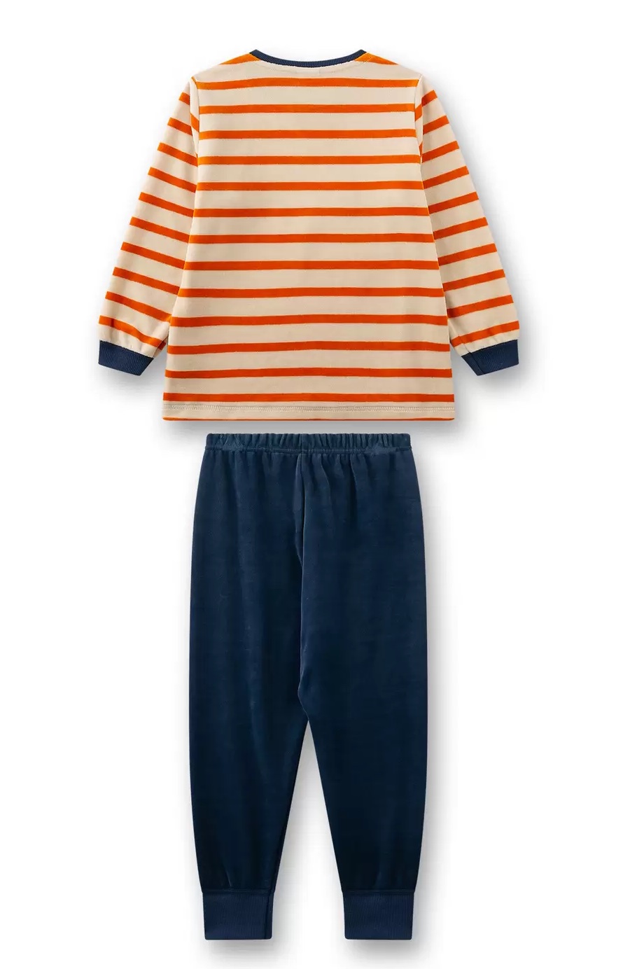 Sanetta Jungs Nicki Pyjama Schlafanzug in Navy & Cognac - Traktor