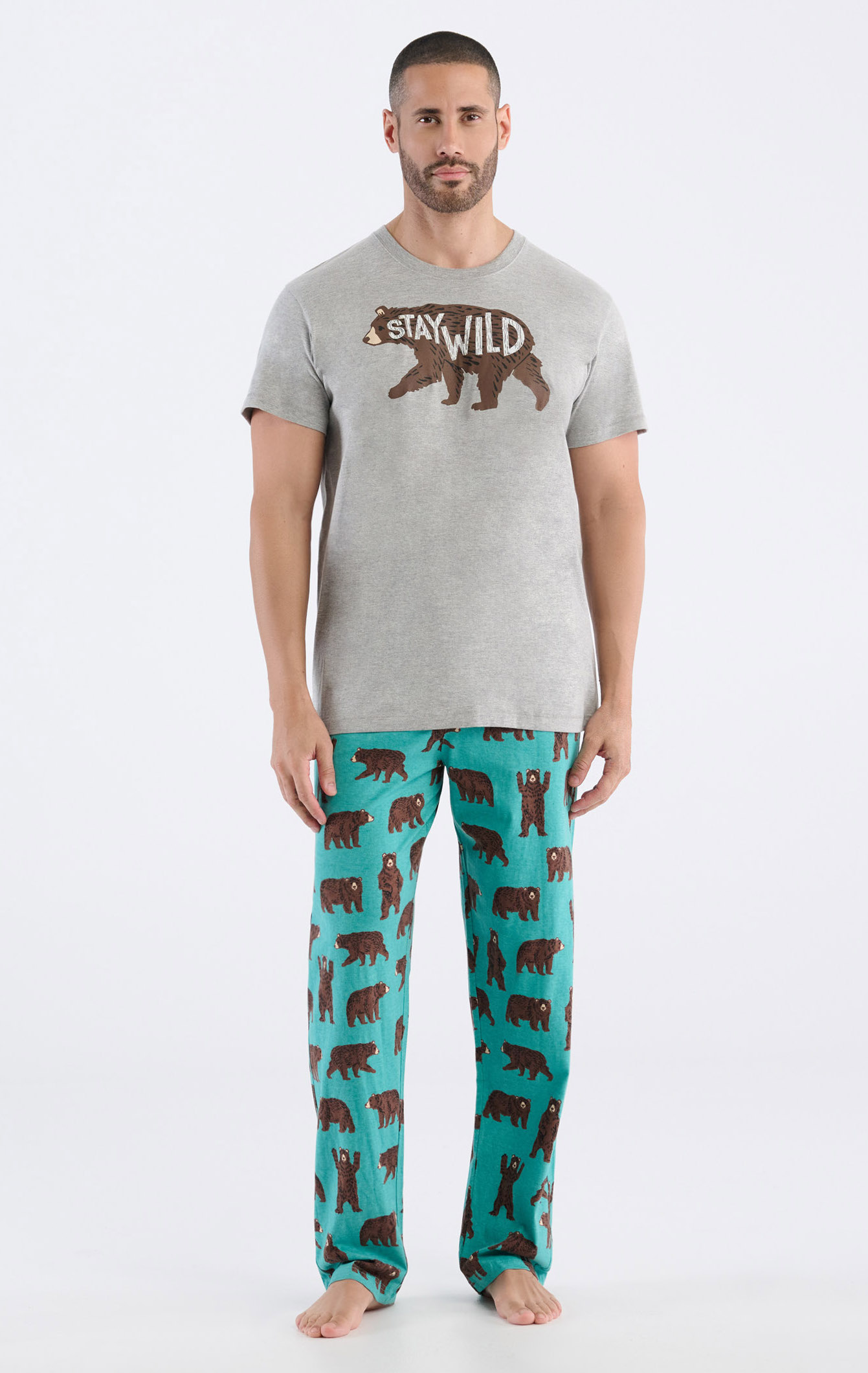 Little Blue House Pyjama Hose für Herren - Lounge Pants - Petrol Bären