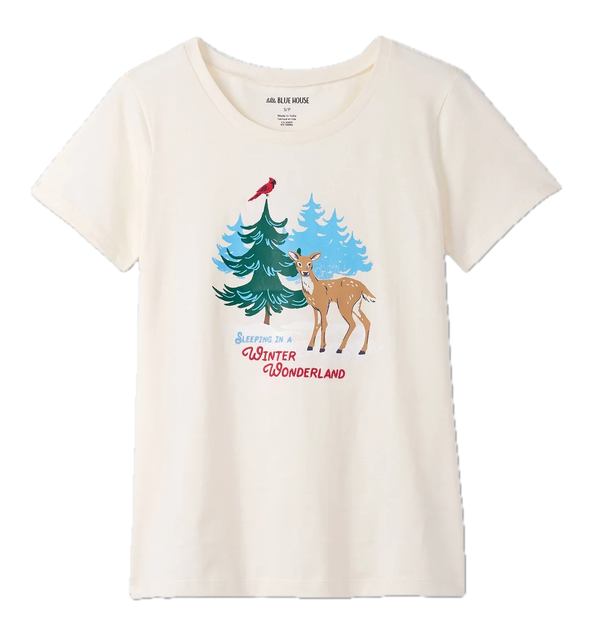 Little Blue House Women's Winter Wonderland Pyjama T-Shirt Damen – Kurzarm Schlafshirt aus 100 % Baumwolle