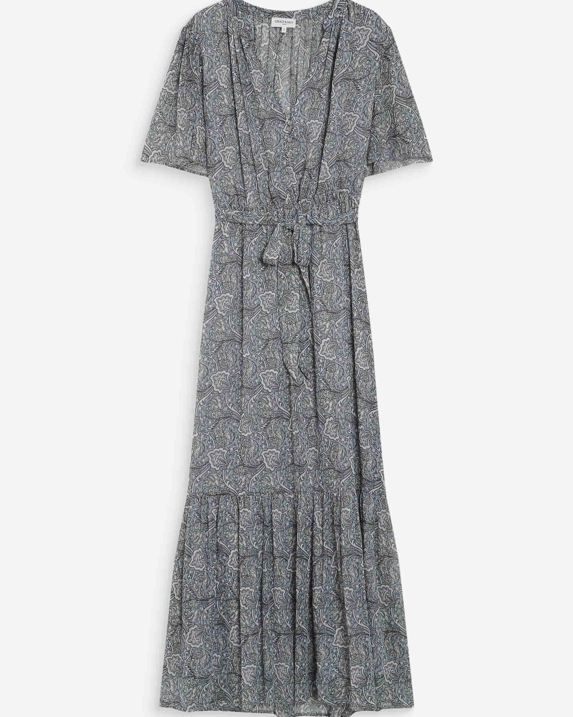 Grace & Mila VENELLE Langes Paisley Print Kleid in Blau Ciel Venelle Grace & Mila VENELLE Langes Paisley Print Kleid in Blau Ciel Venelle