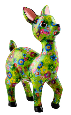 Pomme pidou Spardose Bambi Lilou - Medium in Grün mit Bunten Blumen