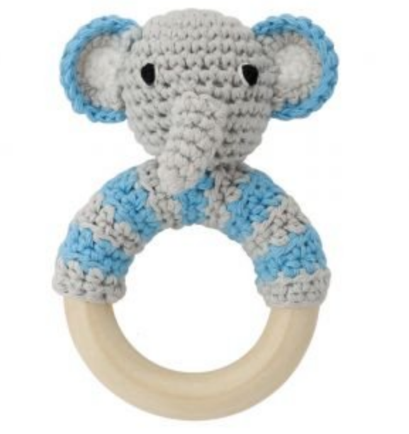 Sindibaba Häkel Rasselring Elefant Jumbo in Blau