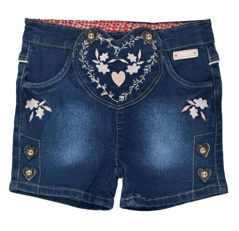 Bondi Trachten Jeans Short Denim Blau mit Herz und Edelweiss Stickerei Bondi Trachten Jeans Short Denim Blau mit Herz und Edelweiss Stickerei