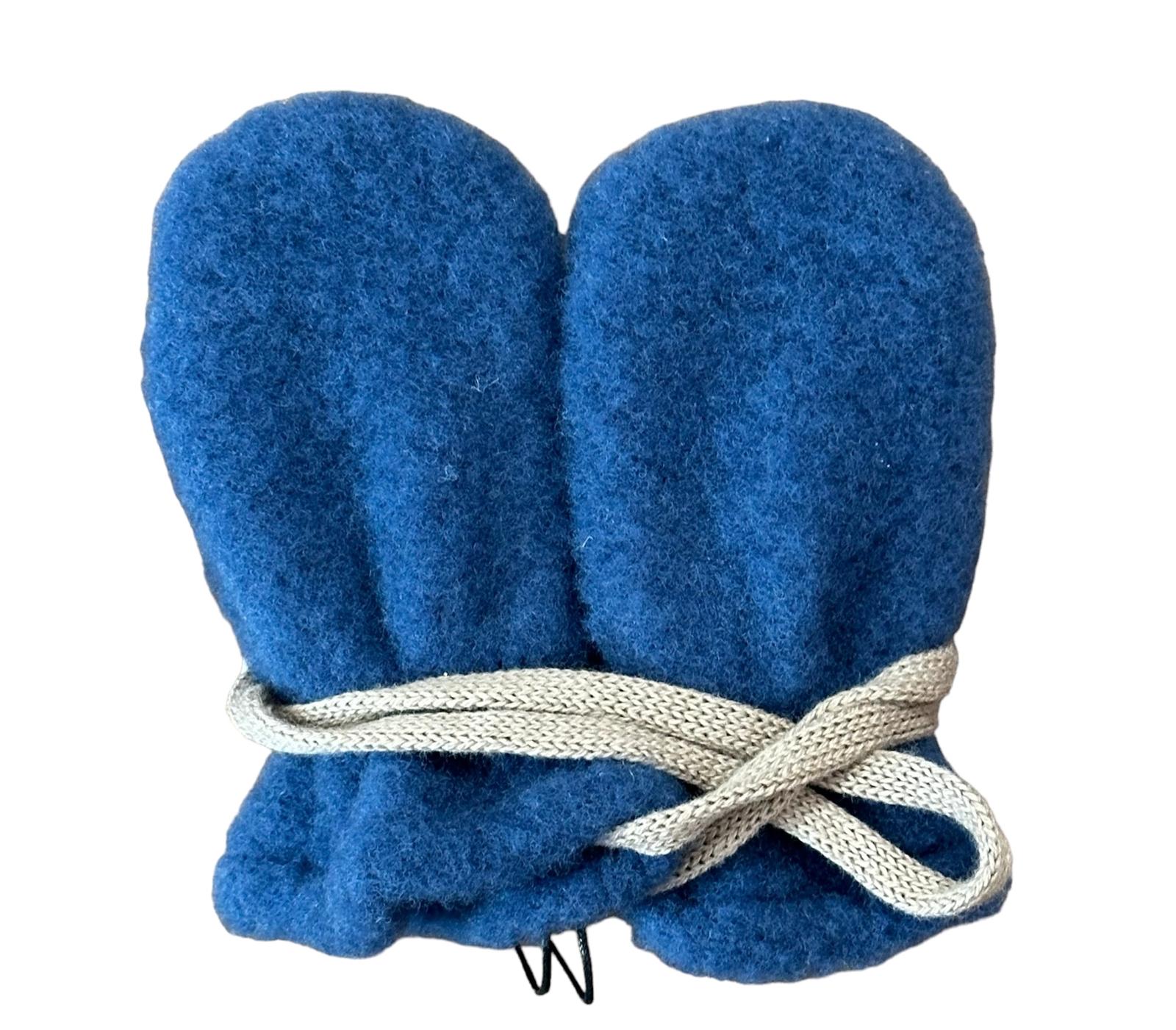 Pure Pure Baby Fäustlinge Merinowolle Fleece mit Bindeband in Denim Blau