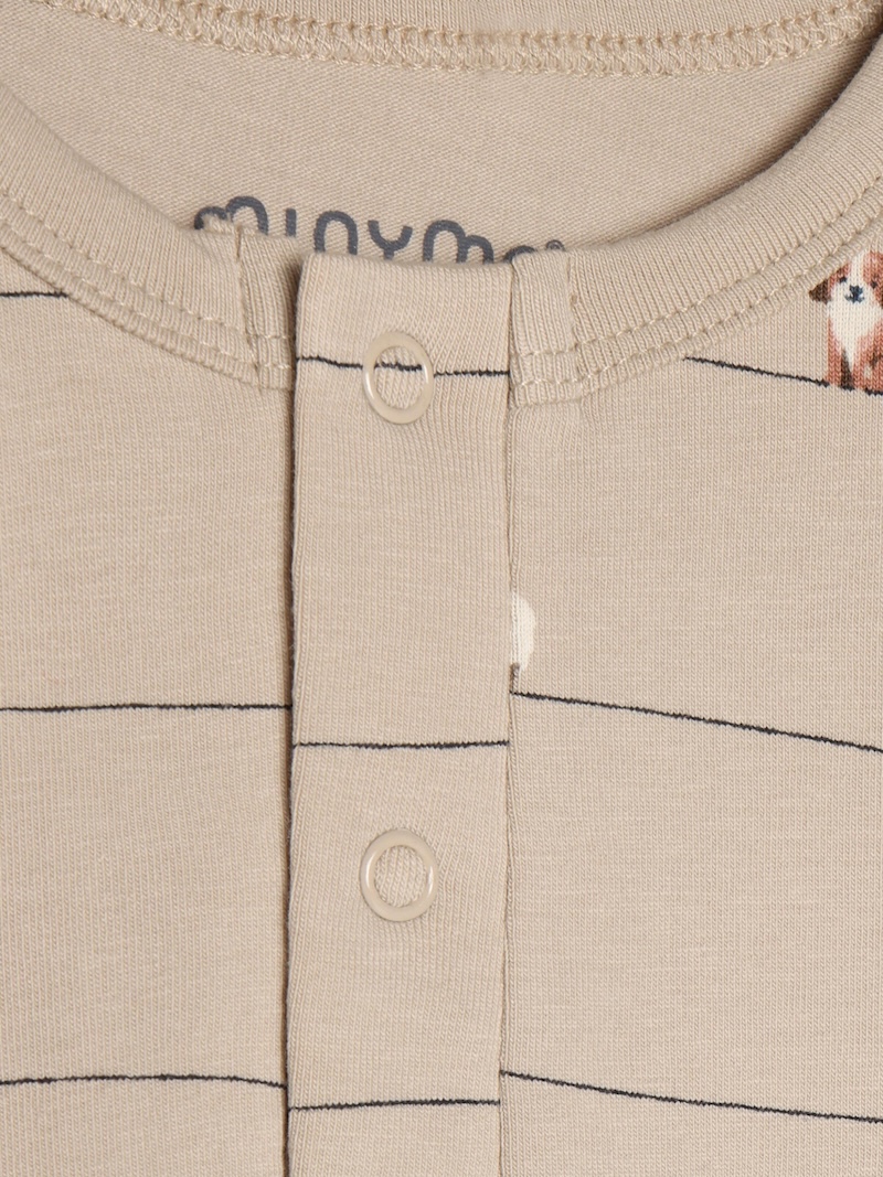 Minymo Langarm Henley Shirt in Beige - Bauernhof Tiere